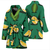 Durian Pattern Green Background Women'S Bathrobe