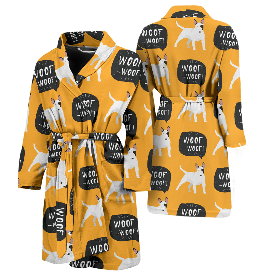 Bull Terrier Pattern Print Design 03 Men's Bathrobe