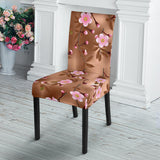 Pink Sakura Cherry Blossom Drak Brown Background Dining Chair Slipcover
