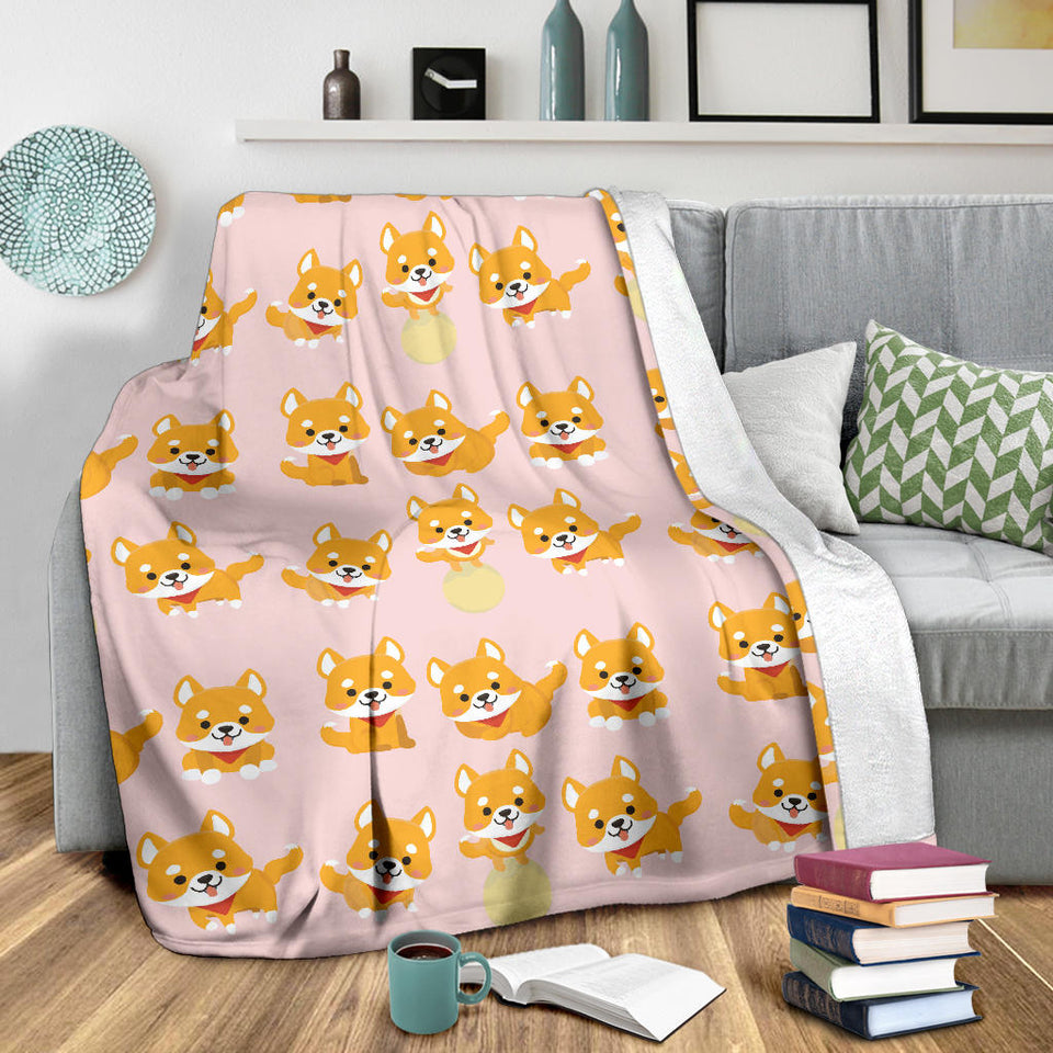 Cute Shiba Inu Dog Pattern  Premium Blanket