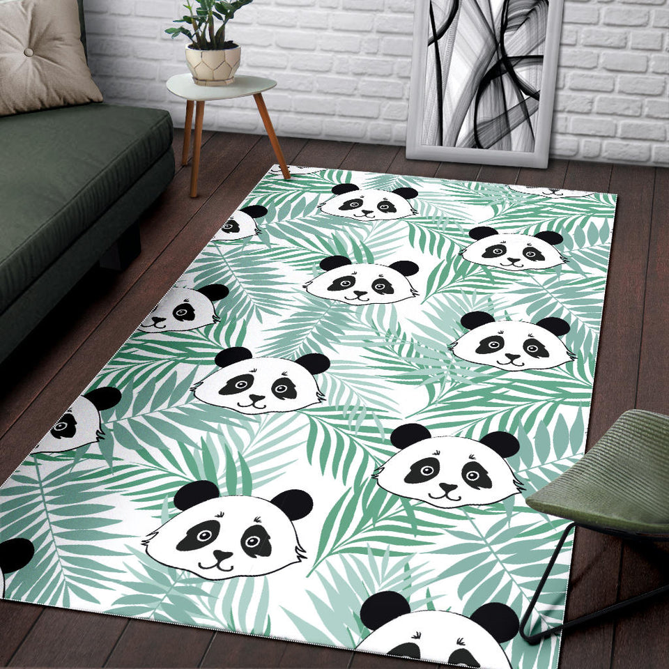 Panda Pattern Tropical Leaves Background Area Rug