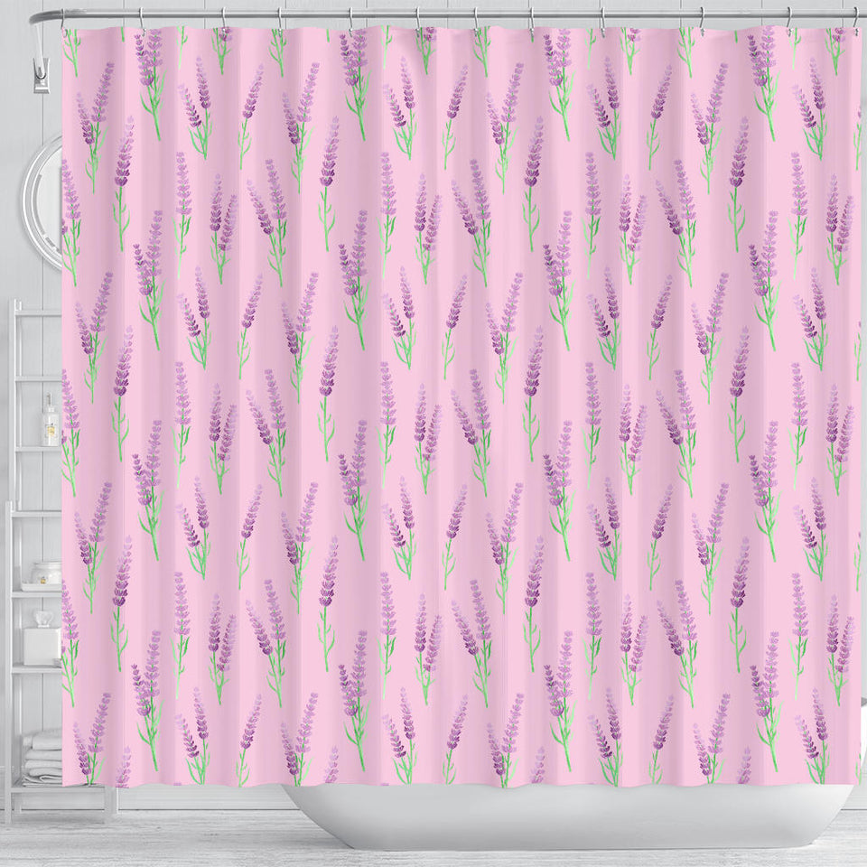 Lavender Pattern Pink Background Shower Curtain Fulfilled In US