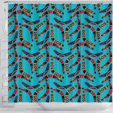 Boomerang Australian Aboriginal Ornament Blue Background Shower Curtain Fulfilled In US