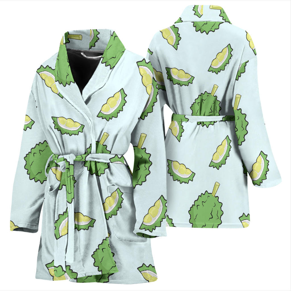 Durian Pattern Blue Background Women'S Bathrobe