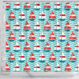 Red White Sailboat Wave Background Shower Curtain Fulfilled In US