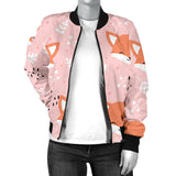Cute Fox Pattern Pink Background Women'S Bomber Jacket
