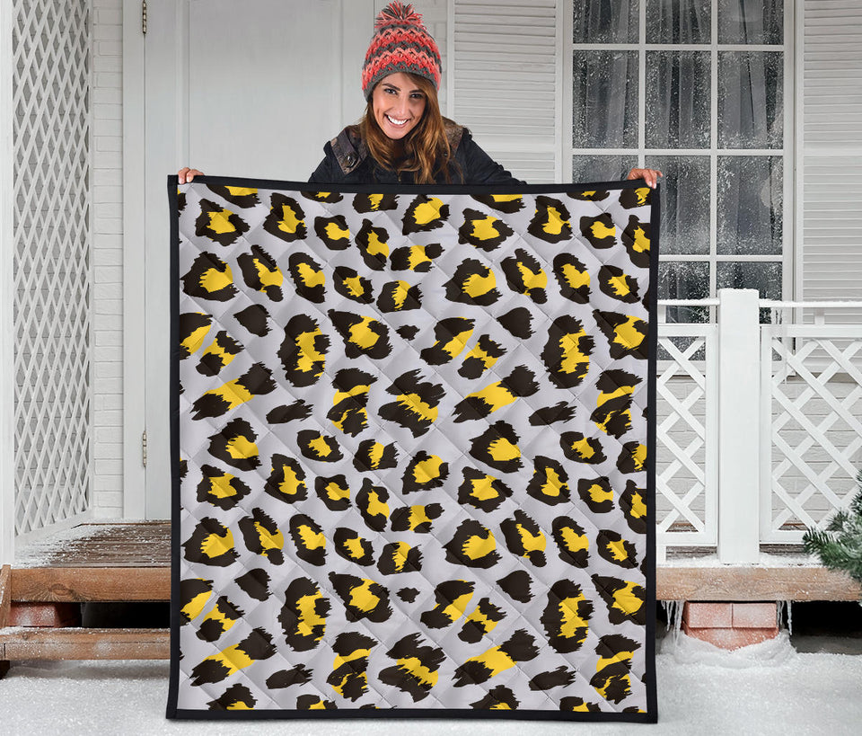 Gray Leopard Print Pattern Premium Quilt