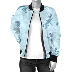 Dragonfly Pattern Blue Background Women'S Bomber Jacket