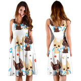 Cute Chihuahua Dog Pattern Sleeveless Midi Dress