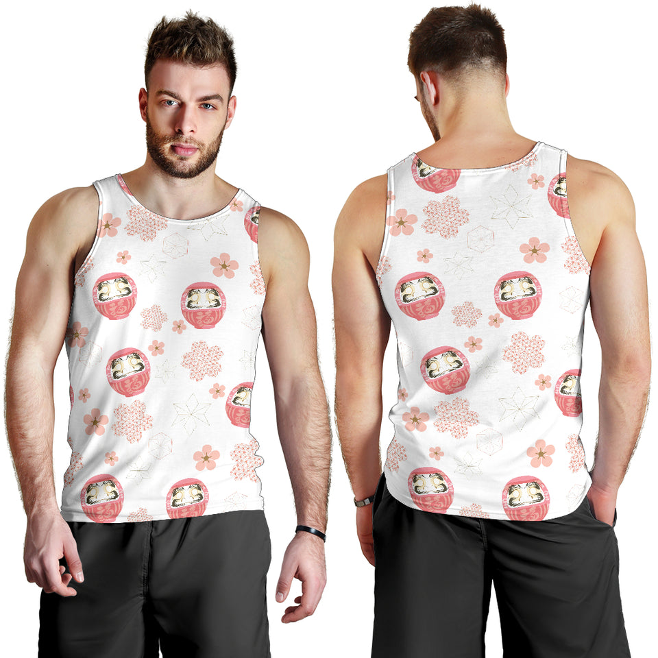 Daruma japanese wooden doll cherry blossom flower pattern Men Tank Top