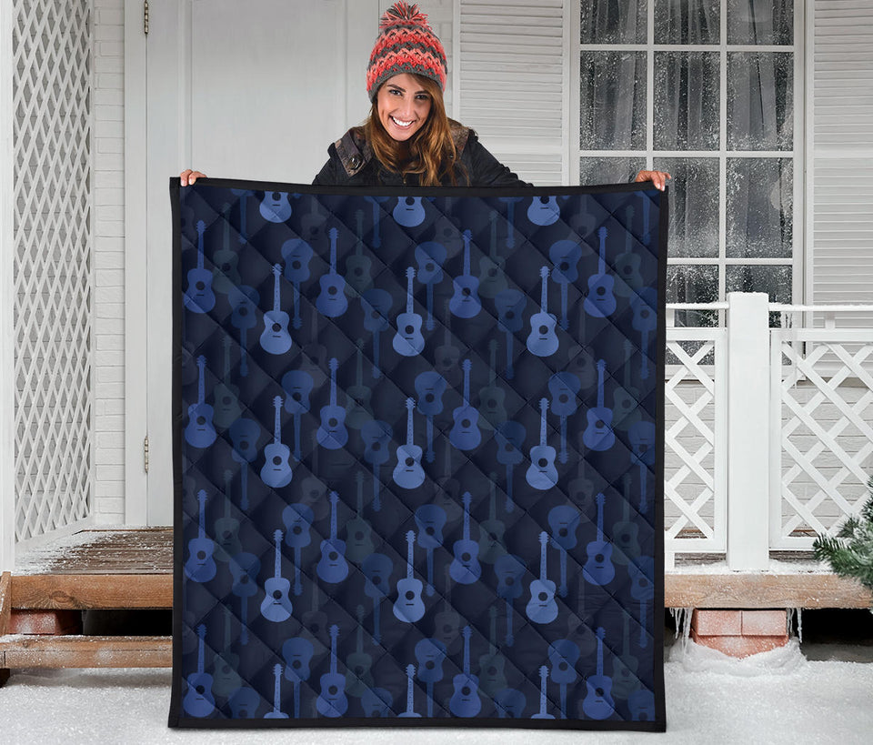 Blue Theme Guitar Pattern Premium Quilt