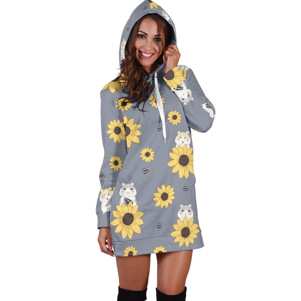 Cute Hamster Sunflower Pattern Background Women'S Hoodie Dress