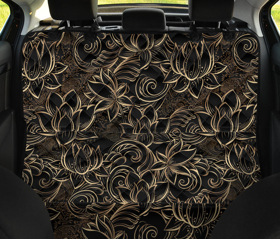 Luxurious Gold Lotus Waterlily Black Background Dog Car Seat Covers
