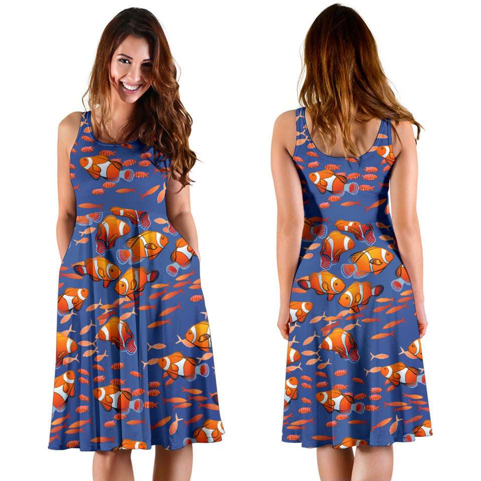 Clown Fish Pattern Print Design 04 Sleeveless Midi Dress