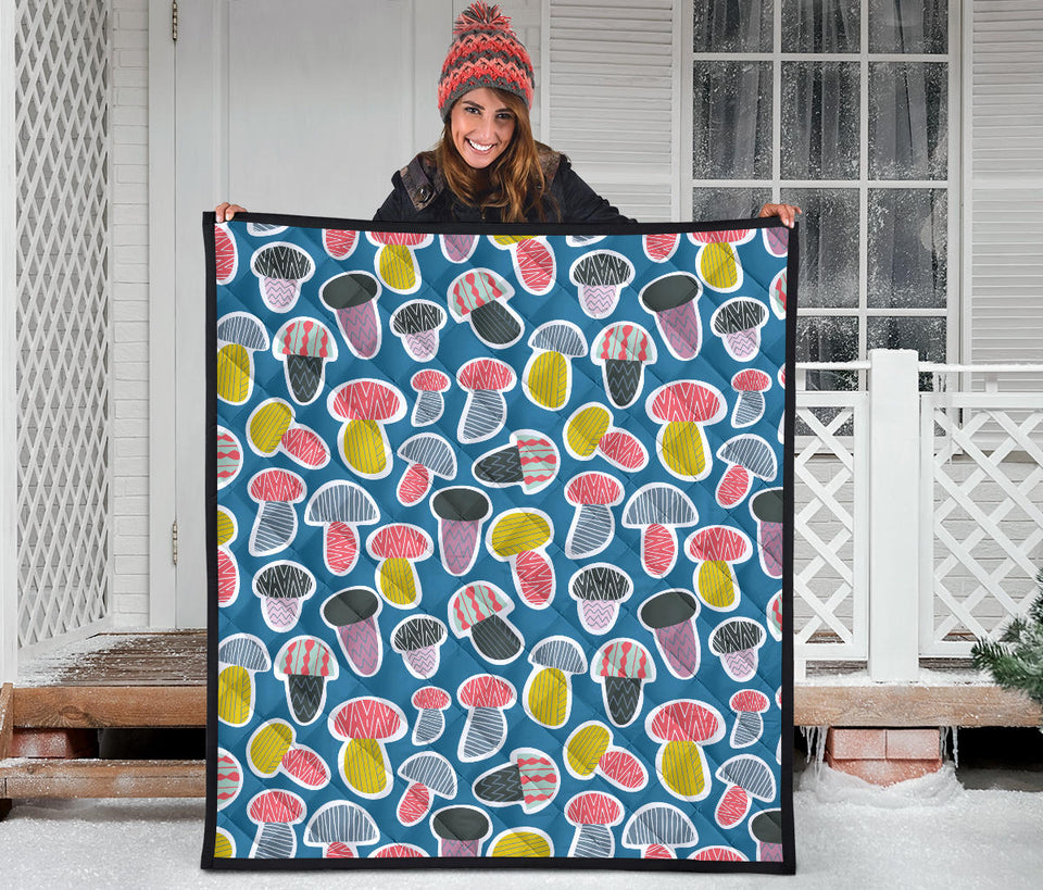 Colorful Mushroom Design Pattern Premium Quilt