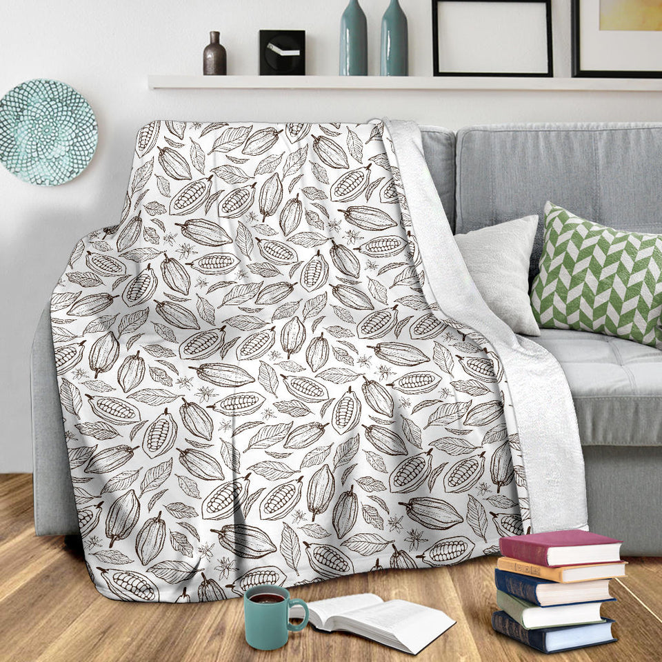 Cocoa Beans Leaves Pattern Premium Blanket