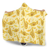 Saxophone Cornet Pattern Yellow Background Hooded Blanket