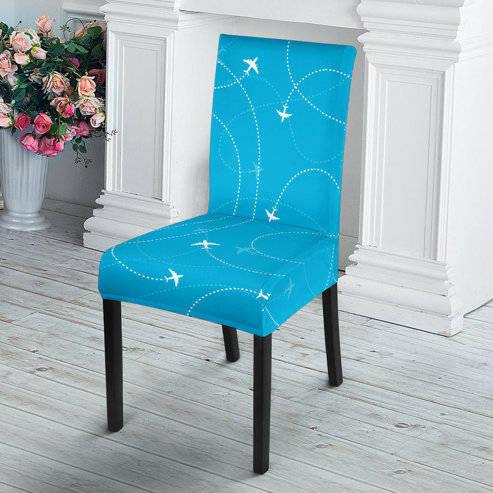 Airplane Destinations Blue Background Dining Chair Slipcover