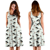Pelican Pattern Print Design 02 Sleeveless Midi Dress