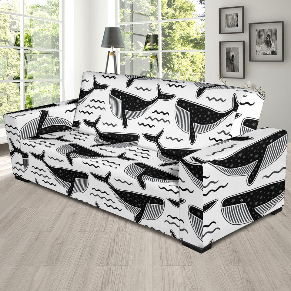 Black Whale Pattern Sofa Slipcover