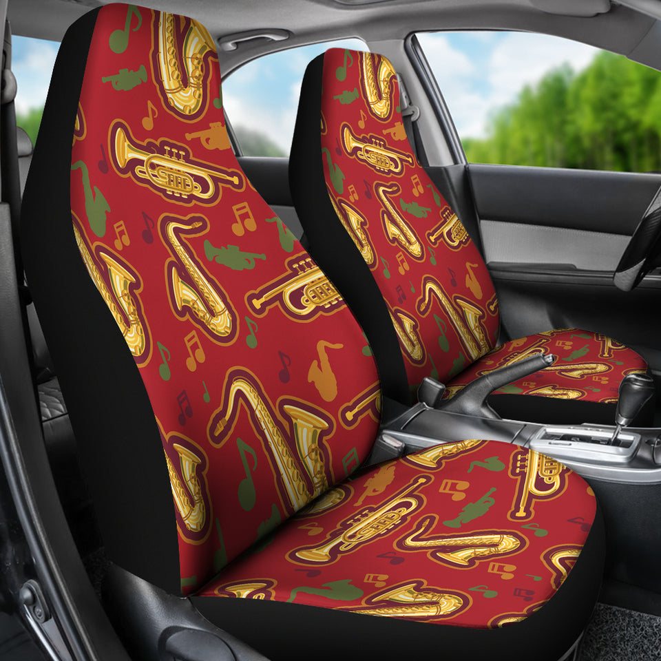 Saxophone Cornet Pattern Red Background  Universal Fit Car Seat Covers
