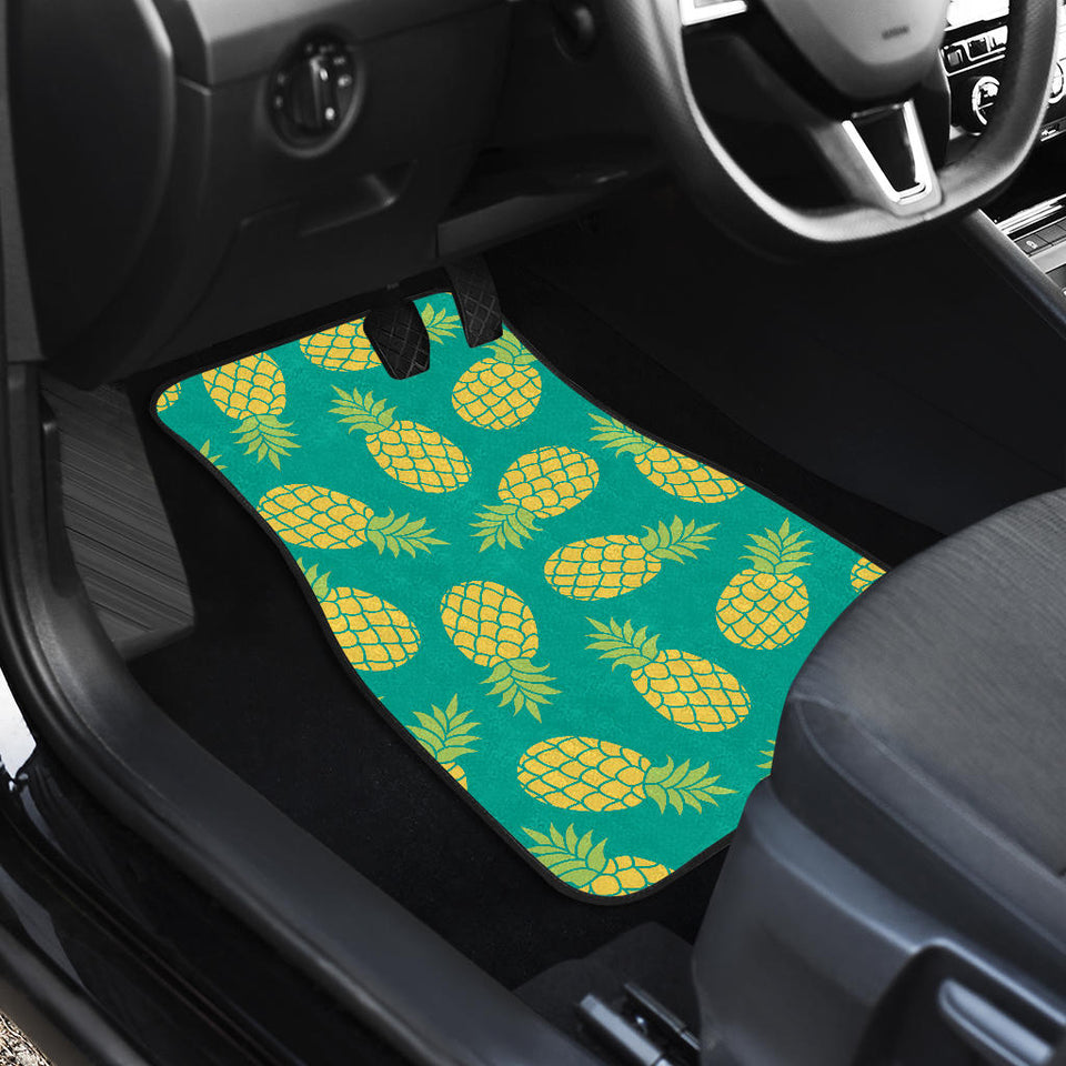 Pineapples Pattern Green Background Front And Back Car Mats