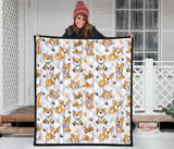 Cute Dog Corgi Striped Background Pattern Premium Quilt