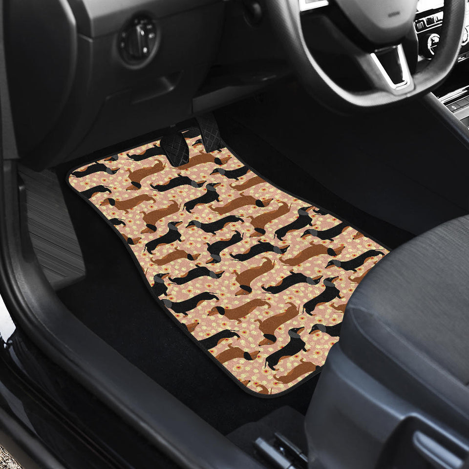 Dachshund Floral Background Front Car Mats