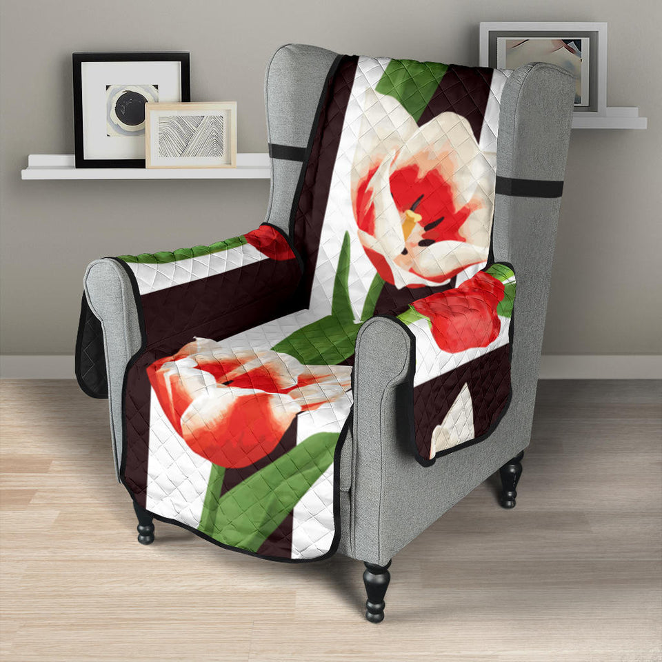 red and white tulips pattern Chair Cover Protector