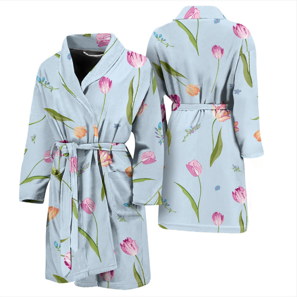 Watercolor Tulips Pattern Men'S Bathrobe