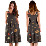 Coffee Bean Leave Pattern Sleeveless Midi Dress