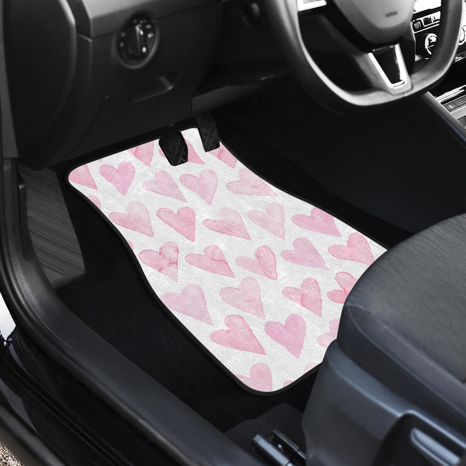Watercolor Pink Heart Pattern Front And Back Car Mats
