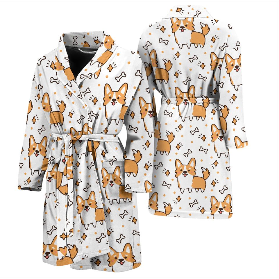 Cute Corgi Heart Star Bone Pattern Men'S Bathrobe