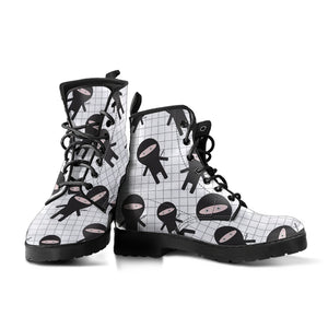 Ninja Pattern Plaid Background Leather Boots