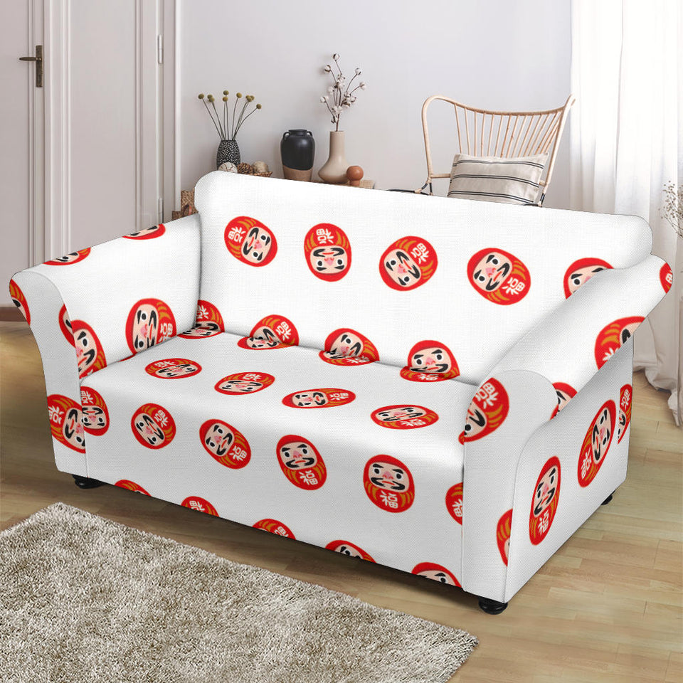 Daruma Japanese Wooden Doll Pattern Loveseat Couch Slipcover