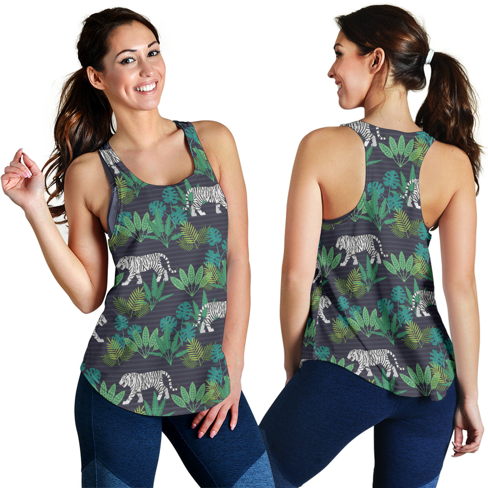 white bengal tigers tropical plant Women Racerback Tank Top