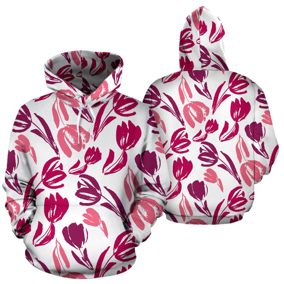 Pink Sketch Tulip Pattern Men Women Pullover Hoodie