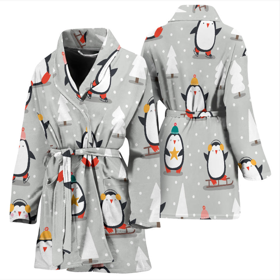 Cute Penguin Christmas Pattern Women'S Bathrobe