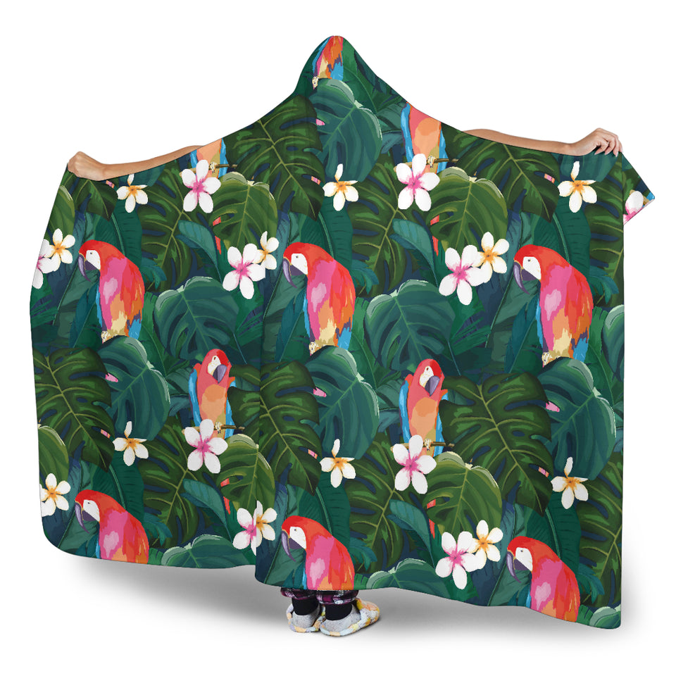 Parrot Palm Tree Leaves Flower Hibiscus Pattern Hooded Blanket