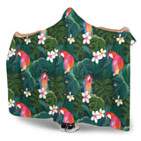 Parrot Palm Tree Leaves Flower Hibiscus Pattern Hooded Blanket