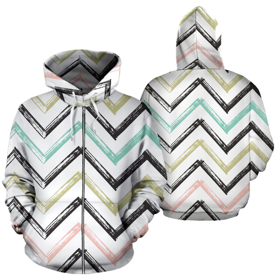 Zigzag  Chevron Paint Pattern Zip Up Hoodie