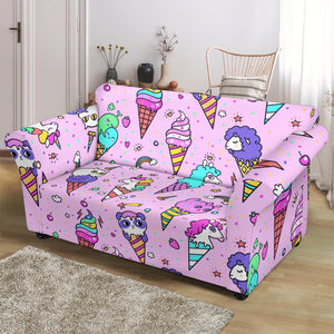 Cute Ice Cream Cone Animal Pattern Loveseat Couch Slipcover