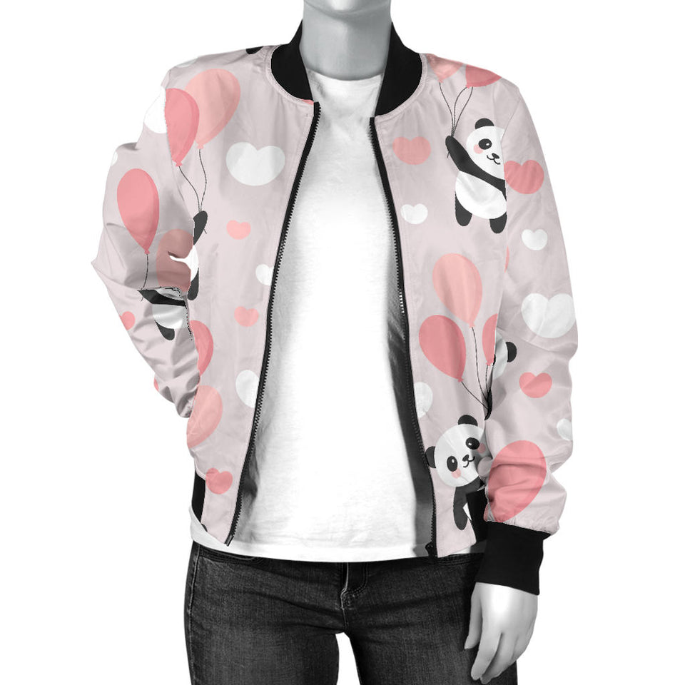 Cute Panda Ballon Heart Pattern Women'S Bomber Jacket