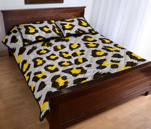 Gray Leopard print pattern Quilt Bed Set