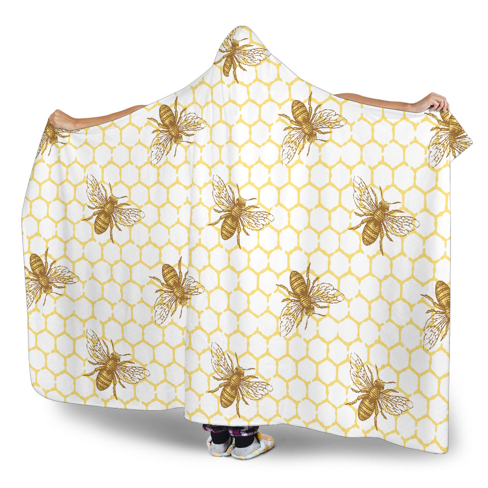 Bee Honeycomb Seamless Design Pattern Hooded Blanket
