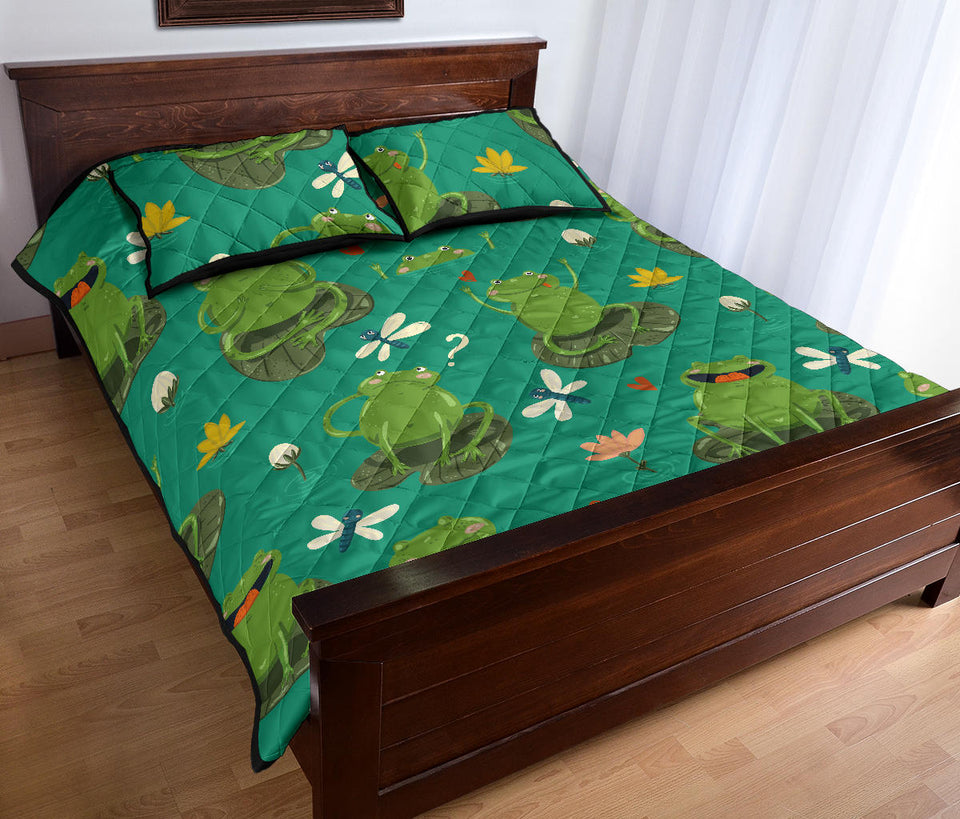 Cute frog dragonfly design pattern Quilt Bed Set