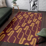 Hand Drawn Gold Saxophone Red Background  Area Rug