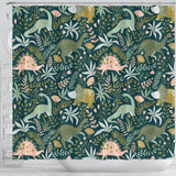 Dinosaurs Tropical Leaves Flower Pattern Shower Curtain Fulfilled In US