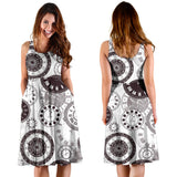 Classic Vintage Clock Pattern Sleeveless Midi Dress