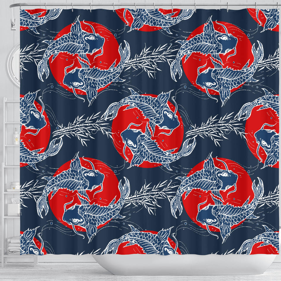 Koi Fish Carp Fishs Hand Drawn Japanese Art Shower Curtain Fulfilled In US